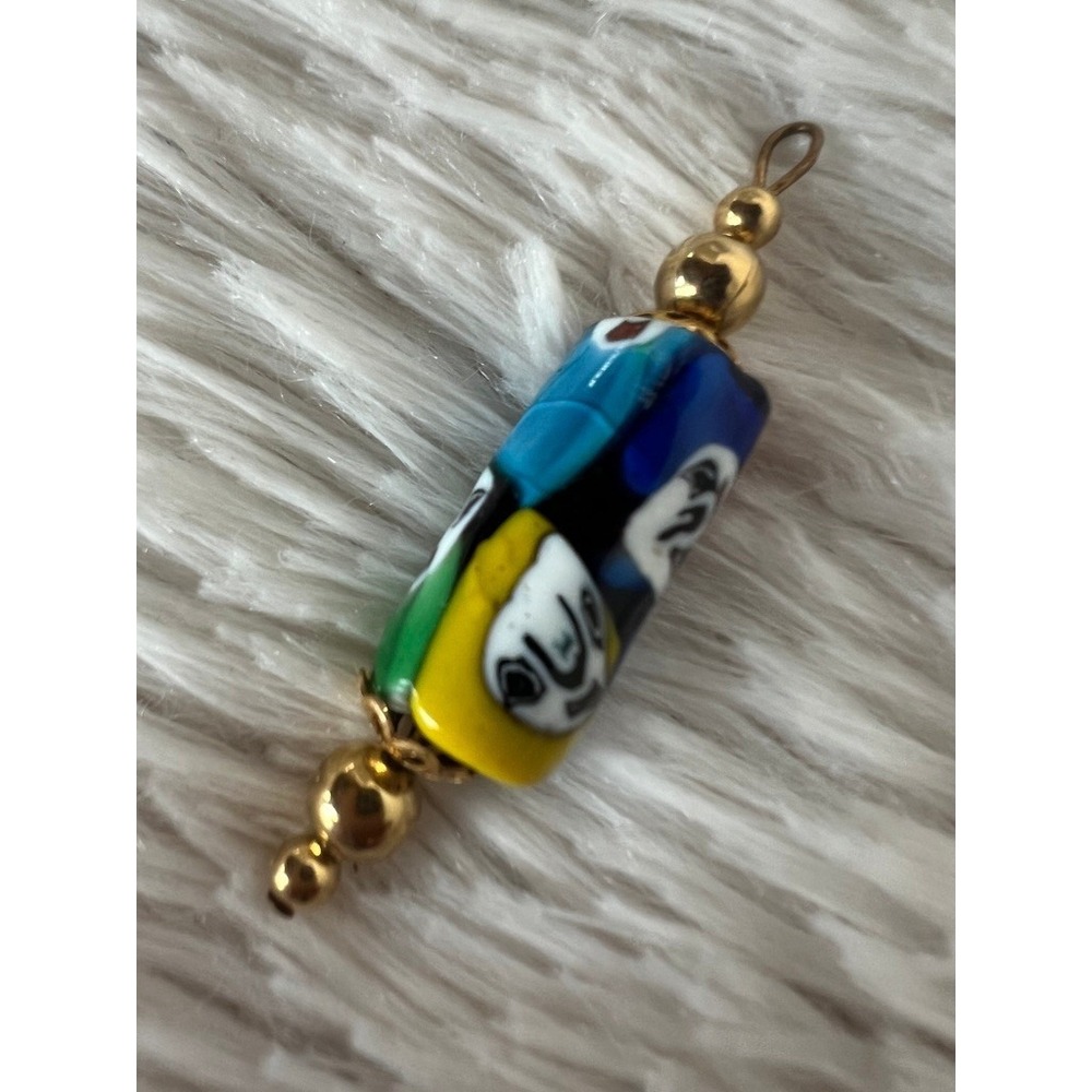 Art Glass Pendant 2" Multicolor Millefiori Abstract Face Lampwork Colorful Boho